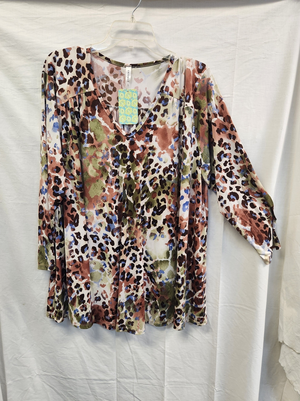 Emerald V-Neck Animal Print Blouse - Olive, Brown, Blue